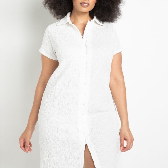 Eloquii Short Sleeve Button Front Dress in White Size 24 - Picture 6 of 7